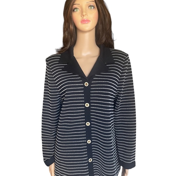 St. John collection black/White cardigan large jacket size 14 - Picture 6 of 10